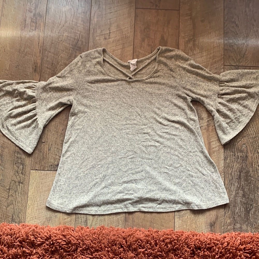 Cross-Cross Neck Line With Trumpet Sleeves